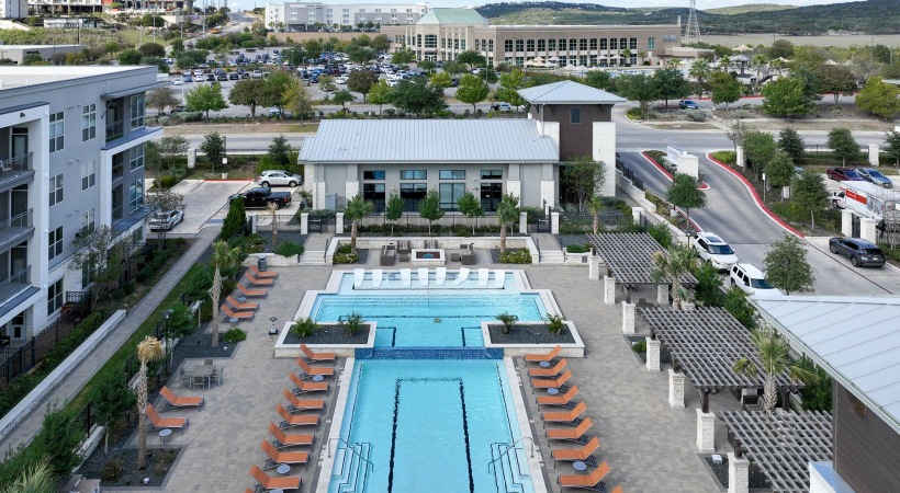 a high angle view of a sports arena